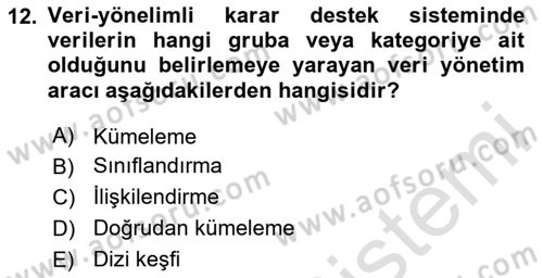 Karar Destek Sistemleri Dersi 2024 - 2025 Yılı (Final) Dönem Sonu Sınav Soruları 12. Soru