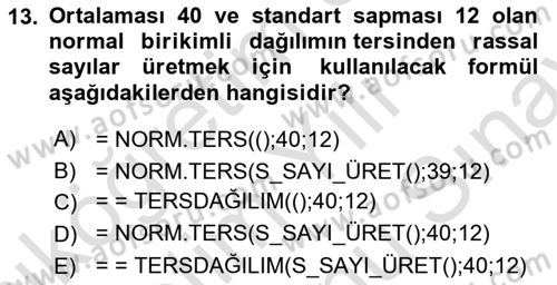 Karar Destek Sistemleri Dersi 2024 - 2025 Yılı (Final) Dönem Sonu Sınav Soruları 13. Soru
