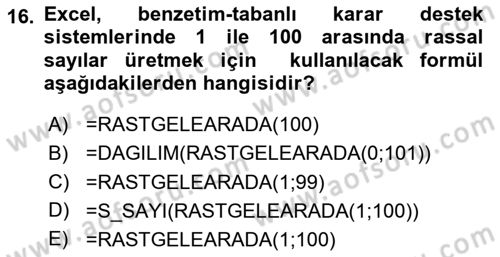 Karar Destek Sistemleri Dersi 2024 - 2025 Yılı (Final) Dönem Sonu Sınav Soruları 16. Soru