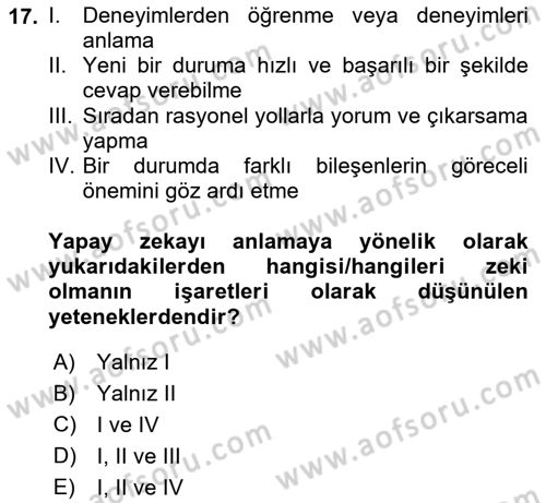 Karar Destek Sistemleri Dersi 2024 - 2025 Yılı (Final) Dönem Sonu Sınav Soruları 17. Soru
