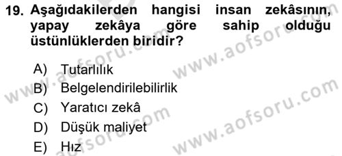 Karar Destek Sistemleri Dersi 2024 - 2025 Yılı (Final) Dönem Sonu Sınav Soruları 19. Soru