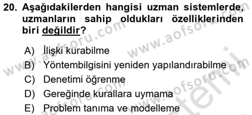 Karar Destek Sistemleri Dersi 2024 - 2025 Yılı (Final) Dönem Sonu Sınav Soruları 20. Soru