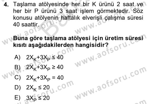 Karar Destek Sistemleri Dersi 2024 - 2025 Yılı (Final) Dönem Sonu Sınav Soruları 4. Soru