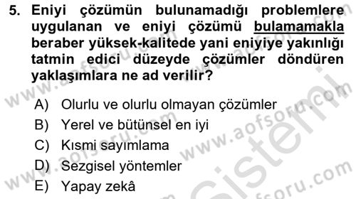 Karar Destek Sistemleri Dersi 2024 - 2025 Yılı (Final) Dönem Sonu Sınav Soruları 5. Soru