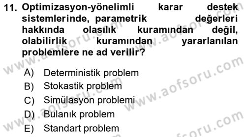 Karar Destek Sistemleri Dersi 2024 - 2025 Yılı Yaz Okulu Sınav Soruları 11. Soru