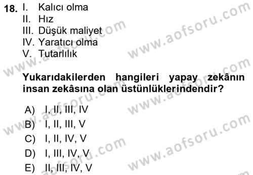Karar Destek Sistemleri Dersi 2024 - 2025 Yılı Yaz Okulu Sınav Soruları 18. Soru