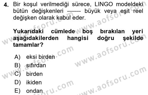 Karar Destek Sistemleri Dersi 2024 - 2025 Yılı Yaz Okulu Sınav Soruları 4. Soru