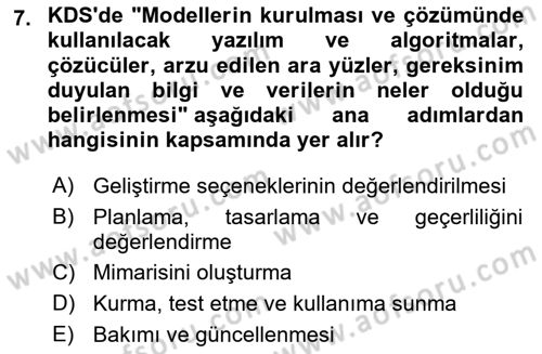 Karar Destek Sistemleri Dersi 2024 - 2025 Yılı Yaz Okulu Sınav Soruları 7. Soru