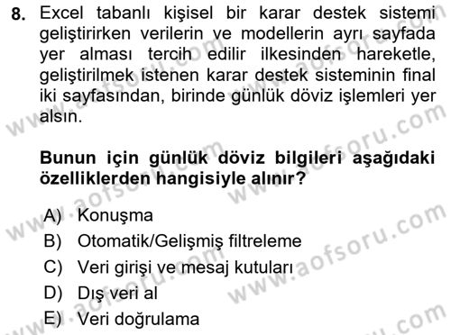 Karar Destek Sistemleri Dersi 2024 - 2025 Yılı Yaz Okulu Sınav Soruları 8. Soru