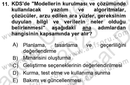 Karar Destek Sistemleri Dersi 2025 - 2026 Yılı (Vize) Ara Sınav Soruları 11. Soru
