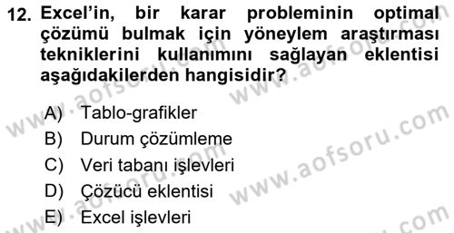 Karar Destek Sistemleri Dersi 2025 - 2026 Yılı (Vize) Ara Sınav Soruları 12. Soru