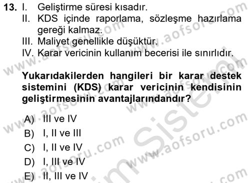 Karar Destek Sistemleri Dersi 2025 - 2026 Yılı (Vize) Ara Sınav Soruları 13. Soru
