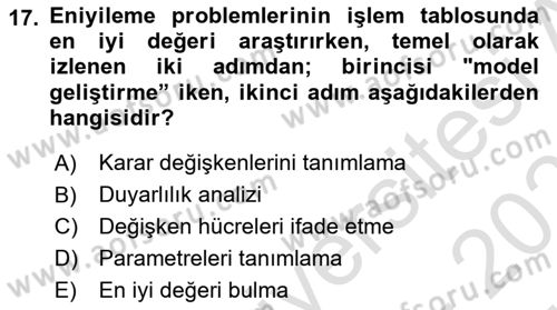 Karar Destek Sistemleri Dersi 2025 - 2026 Yılı (Vize) Ara Sınav Soruları 17. Soru