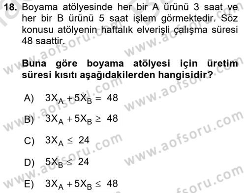 Karar Destek Sistemleri Dersi 2025 - 2026 Yılı (Vize) Ara Sınav Soruları 18. Soru