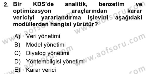 Karar Destek Sistemleri Dersi 2025 - 2026 Yılı (Vize) Ara Sınav Soruları 2. Soru