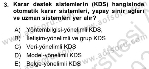 Karar Destek Sistemleri Dersi 2025 - 2026 Yılı (Vize) Ara Sınav Soruları 3. Soru