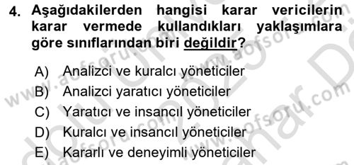 Karar Destek Sistemleri Dersi 2025 - 2026 Yılı (Vize) Ara Sınav Soruları 4. Soru