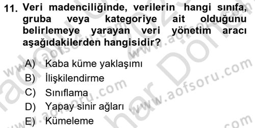 Karar Destek Sistemleri Dersi 2025 - 2026 Yılı (Final) Dönem Sonu Sınav Soruları 11. Soru