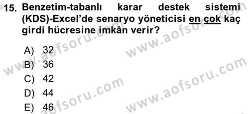 Karar Destek Sistemleri Dersi 2025 - 2026 Yılı (Final) Dönem Sonu Sınav Soruları 15. Soru