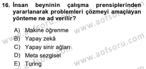 Karar Destek Sistemleri Dersi 2025 - 2026 Yılı (Final) Dönem Sonu Sınav Soruları 16. Soru