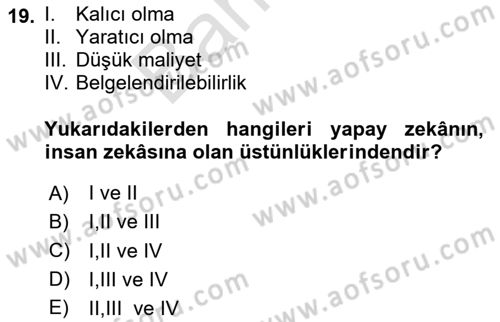 Karar Destek Sistemleri Dersi 2025 - 2026 Yılı (Final) Dönem Sonu Sınav Soruları 19. Soru