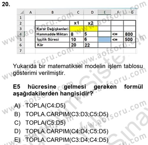 Karar Destek Sistemleri Dersi 2025 - 2026 Yılı (Final) Dönem Sonu Sınav Soruları 20. Soru