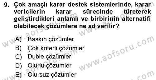 Karar Destek Sistemleri Dersi 2025 - 2026 Yılı (Final) Dönem Sonu Sınav Soruları 9. Soru