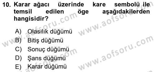 Karar Modelleri Dersi 2018 - 2019 Yılı 3 Ders Sınav Soruları 10. Soru