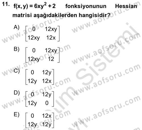 Karar Modelleri Dersi 2018 - 2019 Yılı 3 Ders Sınav Soruları 11. Soru
