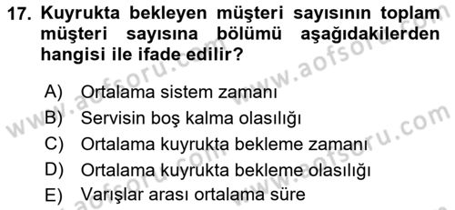 Karar Modelleri Dersi 2018 - 2019 Yılı 3 Ders Sınav Soruları 17. Soru