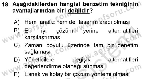 Karar Modelleri Dersi 2018 - 2019 Yılı 3 Ders Sınav Soruları 18. Soru