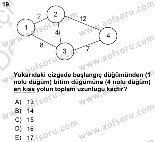 Karar Modelleri Dersi 2018 - 2019 Yılı 3 Ders Sınav Soruları 19. Soru