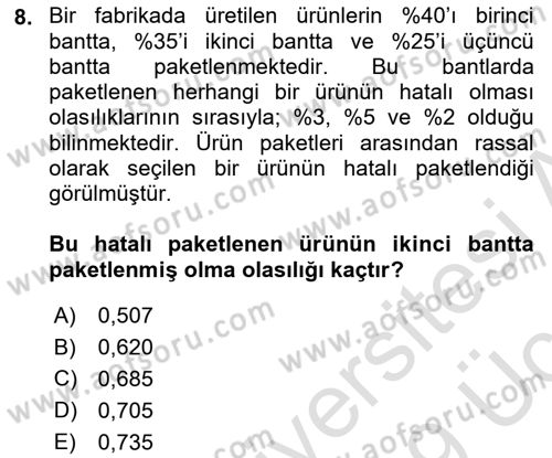 Karar Modelleri Dersi 2018 - 2019 Yılı 3 Ders Sınav Soruları 8. Soru