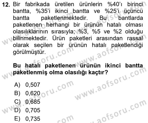 Karar Modelleri Dersi 2018 - 2019 Yılı (Vize) Ara Sınav Soruları 12. Soru