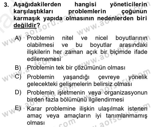 Karar Modelleri Dersi 2018 - 2019 Yılı (Vize) Ara Sınav Soruları 3. Soru
