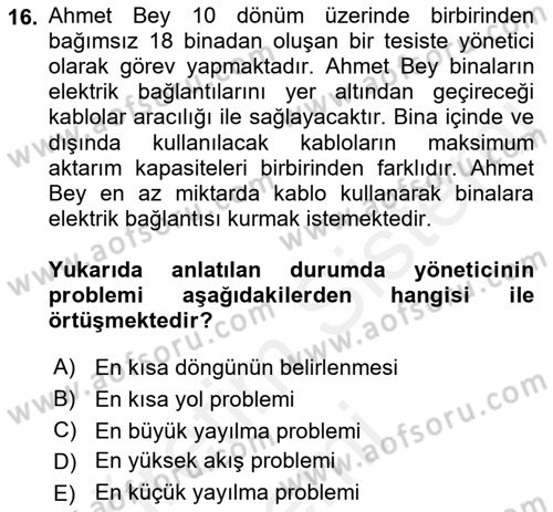 Karar Modelleri Dersi 2018 - 2019 Yılı (Final) Dönem Sonu Sınav Soruları 16. Soru