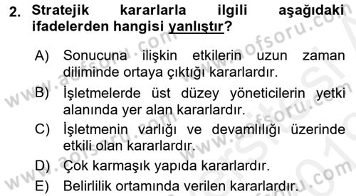 Karar Modelleri Dersi 2018 - 2019 Yılı (Final) Dönem Sonu Sınav Soruları 2. Soru