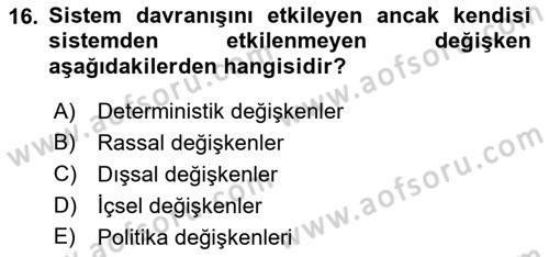 Karar Modelleri Dersi 2018 - 2019 Yılı Yaz Okulu Sınav Soruları 16. Soru