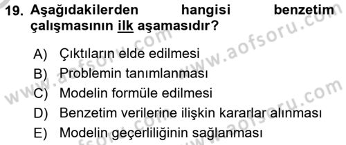 Karar Modelleri Dersi 2018 - 2019 Yılı Yaz Okulu Sınav Soruları 19. Soru