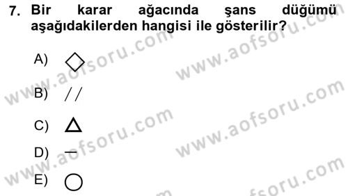 Karar Modelleri Dersi 2018 - 2019 Yılı Yaz Okulu Sınav Soruları 7. Soru