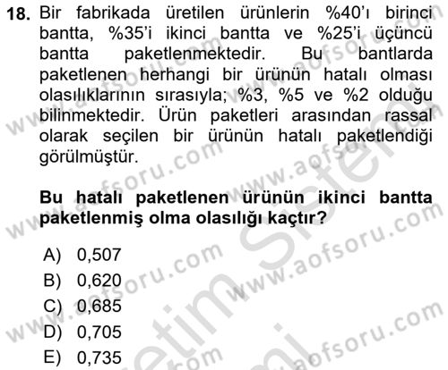 Karar Modelleri Dersi 2019 - 2020 Yılı (Vize) Ara Sınav Soruları 18. Soru