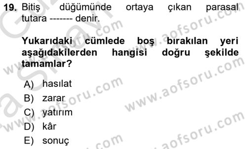 Karar Modelleri Dersi 2019 - 2020 Yılı (Vize) Ara Sınav Soruları 19. Soru
