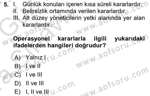 Karar Modelleri Dersi 2019 - 2020 Yılı (Vize) Ara Sınav Soruları 5. Soru