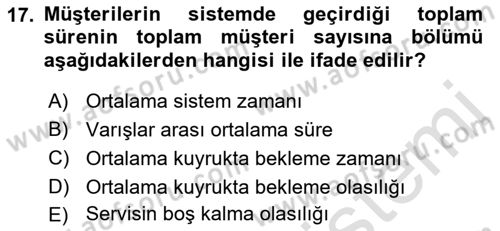 Karar Modelleri Dersi 2019 - 2020 Yılı (Final) Dönem Sonu Sınav Soruları 17. Soru