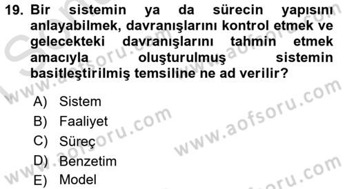 Karar Modelleri Dersi 2019 - 2020 Yılı (Final) Dönem Sonu Sınav Soruları 19. Soru