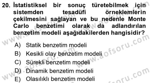 Karar Modelleri Dersi 2019 - 2020 Yılı (Final) Dönem Sonu Sınav Soruları 20. Soru