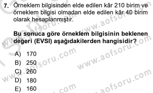 Karar Modelleri Dersi 2019 - 2020 Yılı (Final) Dönem Sonu Sınav Soruları 7. Soru