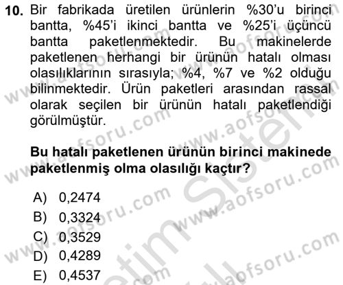 Karar Modelleri Dersi 2020 - 2021 Yılı Yaz Okulu Sınav Soruları 10. Soru