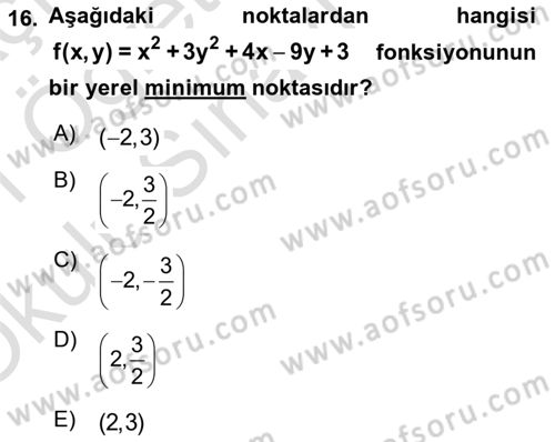 Karar Modelleri Dersi 2020 - 2021 Yılı Yaz Okulu Sınav Soruları 16. Soru