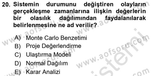 Karar Modelleri Dersi 2020 - 2021 Yılı Yaz Okulu Sınav Soruları 20. Soru